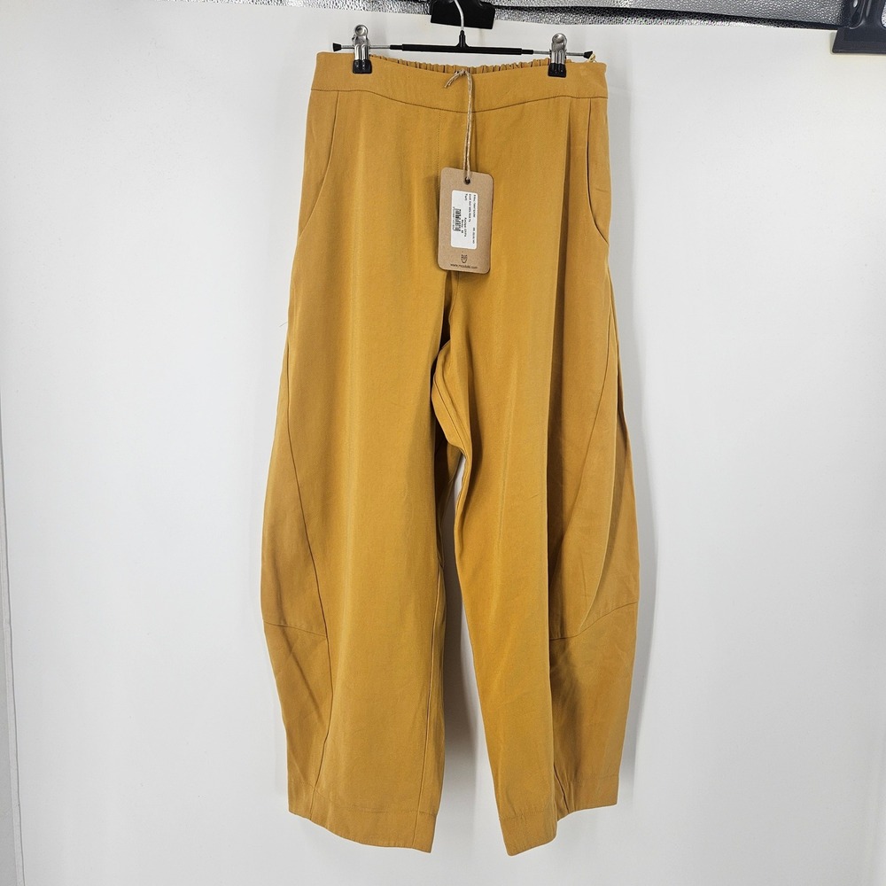 Moutaki Barrel Leg Pants Mustard Yellow High Waist Barrell Greek NWT Sz M